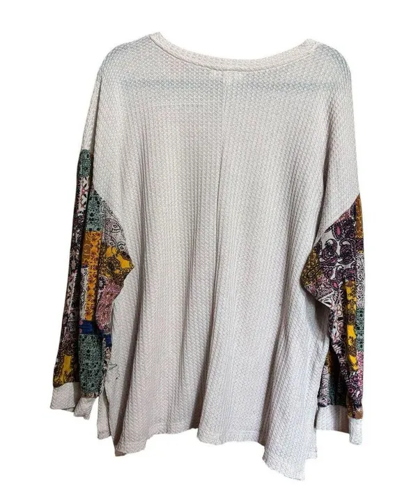 UMGEE Tunic Top Womens 1XL Multicolor Boho Art To Wear Waffle Knit Blouse - Image 6