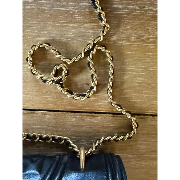 Tory Burch Black Quilted Leather Fleming Convertible Shoulder Bag Gold Hardware - Image 4