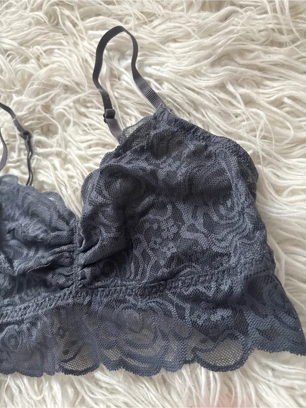 PINK Victoria’s Secret Gray Lace Longline Bralette Small - Image 2