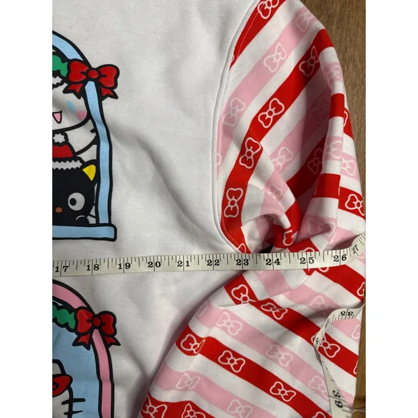 Sanrio Hello Kitty and Friends Christmas Sweatshirt White Red‎ Stripe Womens L - Image 4