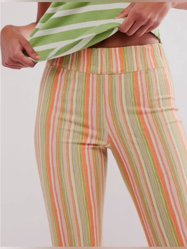 NWOT Free People In My Feelings Stripe Slim Flare Crop Pants - green combo - S - Image 5