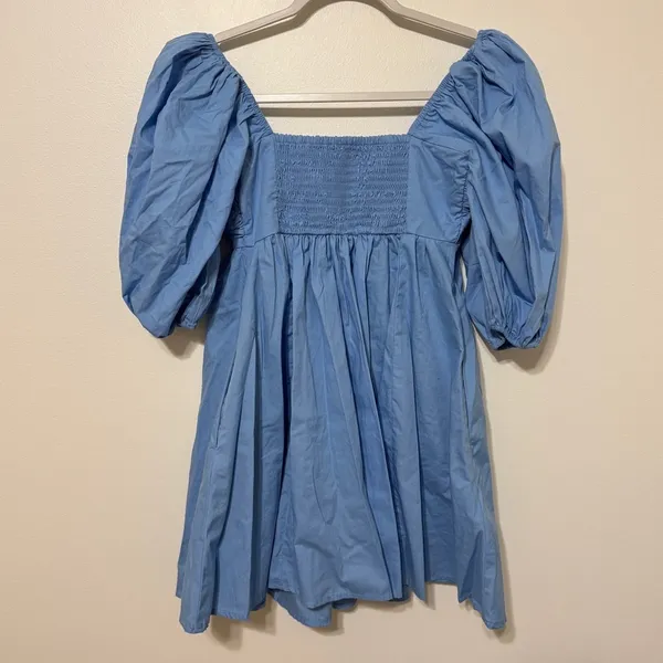 Abercrombie & Fitch Emerson Poplin Mini Dress Size XS P Puff Sleeve Powder Blue - Image 8