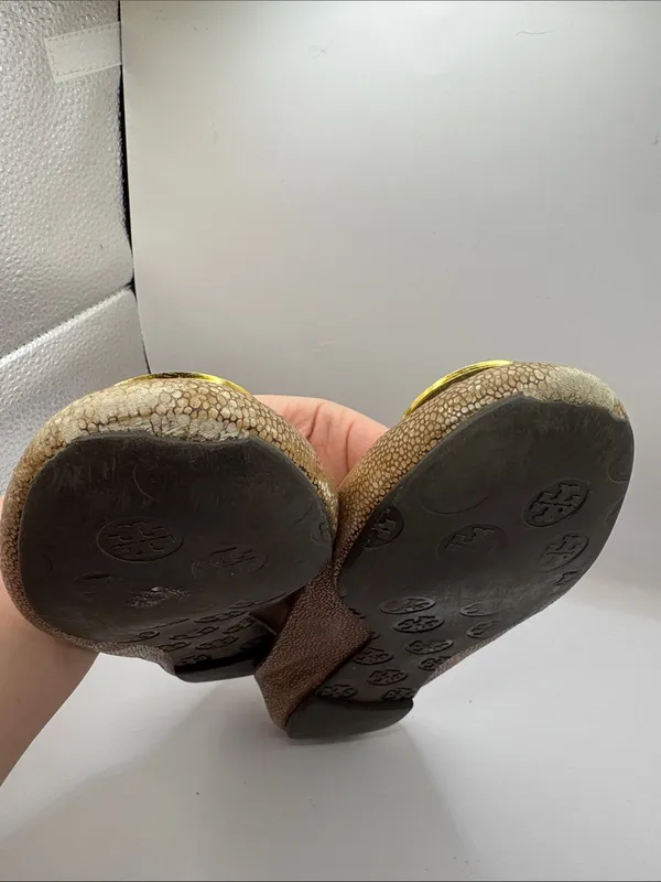 Tory Burch Reva Stingray Ballet Flats Bronze Brown Logo Flats Size 10 *PROJECT - Image 9