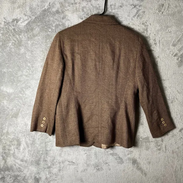 Lafayette 148 Academia Brown Herringbone Blazer Size 10 Office‎ Career Wool Silk - Image 5