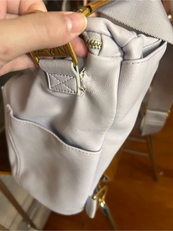 Fawn Design Lavender Leather Convertible Backpack Gold Hardware RARE flawed - Image 6
