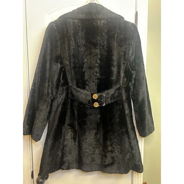 Loft Vintage Black Faux Fur Coat Double Breasted Front Women’s Classic Jacket M - Image 3
