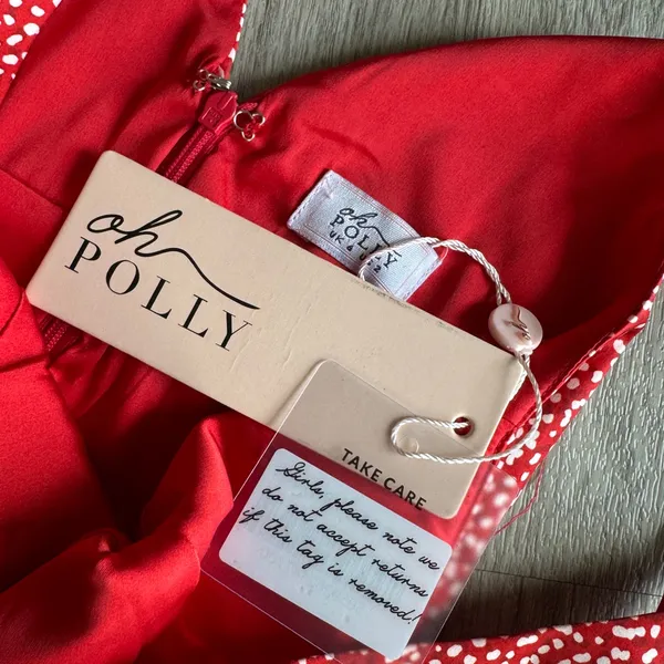 Oh Polly Red and White Print Ruched Mini Dress - Image 5