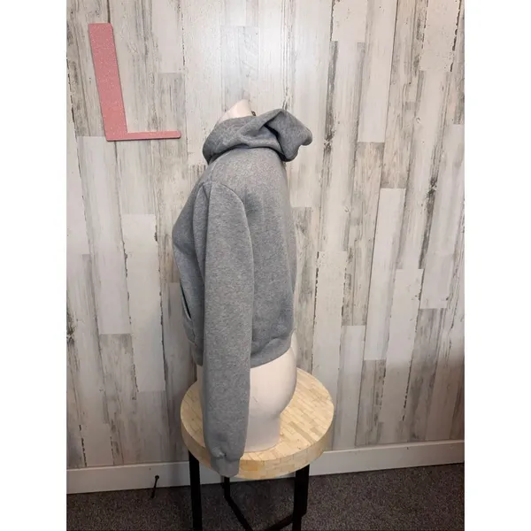 Gray Cropped Zip Up Hoodie Size Large Casual Basic Lounge Gray - Image 2
