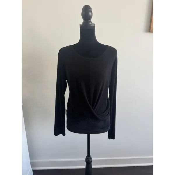 Andrew Marc Sport Women's Black Ribbed Twist Front Crop Top M - Image 2