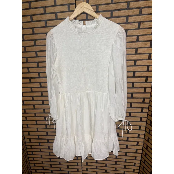 Selfie Leslie‎ White Secret Garden Long Sleeve Smocked Bodice Dress Size Large - Image 2