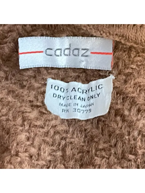 Vintage Cadaz Brown Acrylic Fringed Open Poncho Wrap Shawl Made In Japan - Image 6