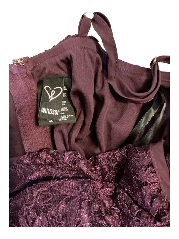 Windsor Burgundy Glitter Lace Cutout Mini Dress Rhinestone Waist Size 3 - Image 4