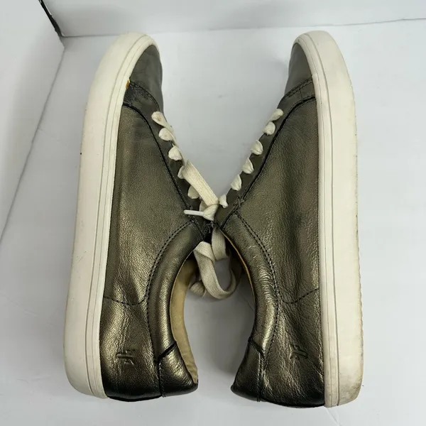 Frye Womens 8.5 Kerry Metallic Leather Low Top Sneakers Gold Pewter Urban Chic - Image 8