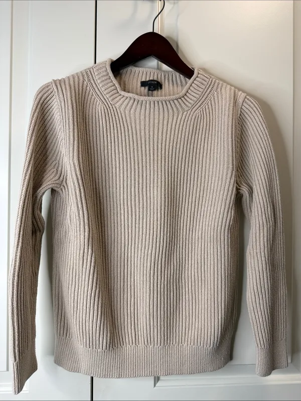 J.Crew Sweater Roll-Neck Cotton Knit Beige S - Image 2