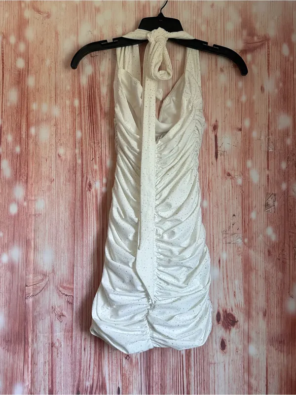 Lucy in the Sky Boop Rhinestone Bodycon Mini Dress White Ruched Halter Party M - Image 7