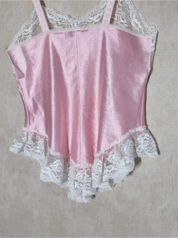 Berh Michaels Women’s Vintage Y2K Babydoll Lace Satin Top Sleeveless Pink S - Image 6