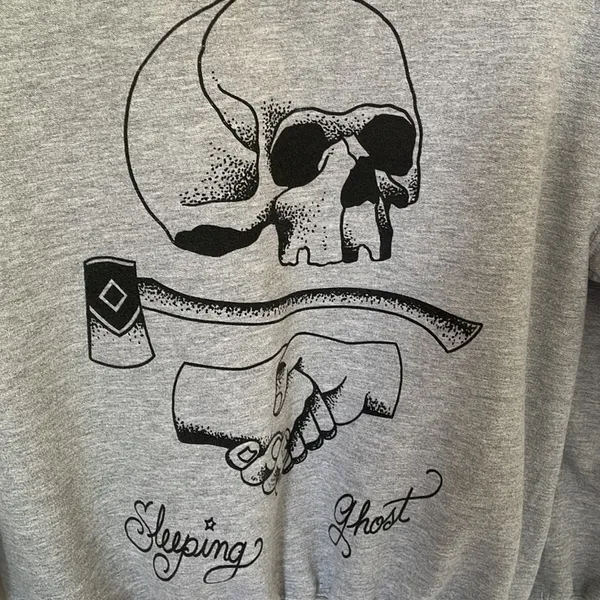 Gildan Sleeping Ghost Gray Graphic Sweatshirt Medium Skull - Image 2
