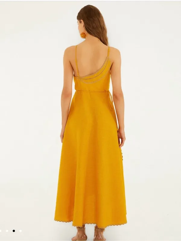 Farm Rio Yellow Bananas Euroflax™ Premium Linen Maxi Wrap Dress Woman’s Size Xs NWT - Image 3