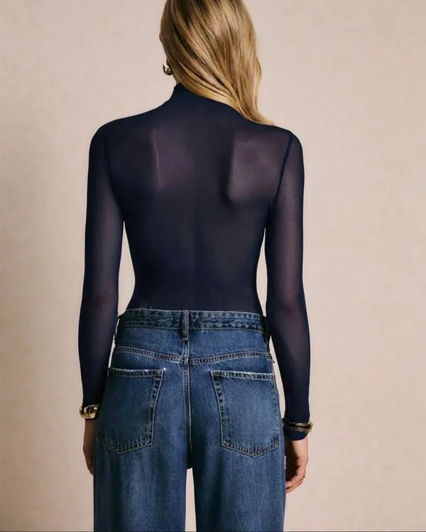 Mesh Bodysuit Minimalist Layering Cocktail Evening Elegant Romantic Sleek Chic - Image 3