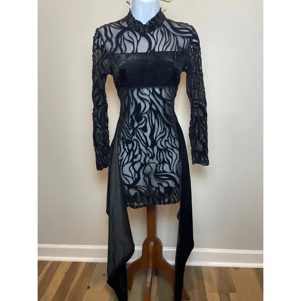PrettyLittleThing Dress Size 8 Black Flocked Zebra Mesh Bodycon New With Tag - Image 2