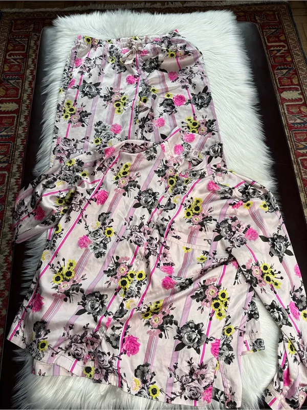 Victoria’s Secret Pink Floral Satin Long Pants PJ Lounge Set - Image 6