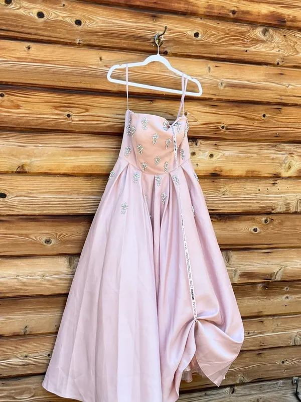 MAC DUGGAL Pink Size 8 Strapless Crystal Embellished Satin A-Line Dress Gown - Image 8