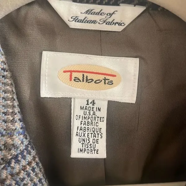 ✨Talbots Wool Sz 14 Blazer Green Beige Plaid Lambswool✨ - Image 5