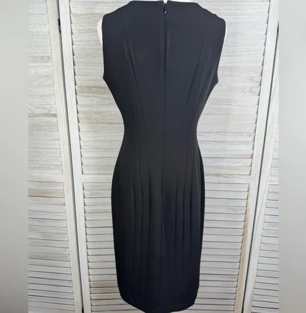 CALVIN KLEIN Sleeveless Black Midi Dress w Curved Seams & Cutout V Neckline-6 - Image 2