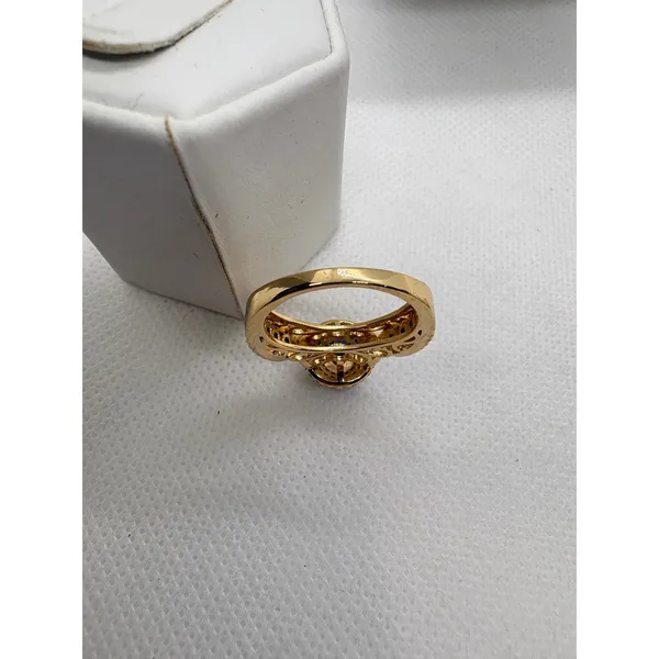 Gold‎ Plated Blue Cubic Zirconia Filigree Crown Statement Ring Size 6.75 - Image 5