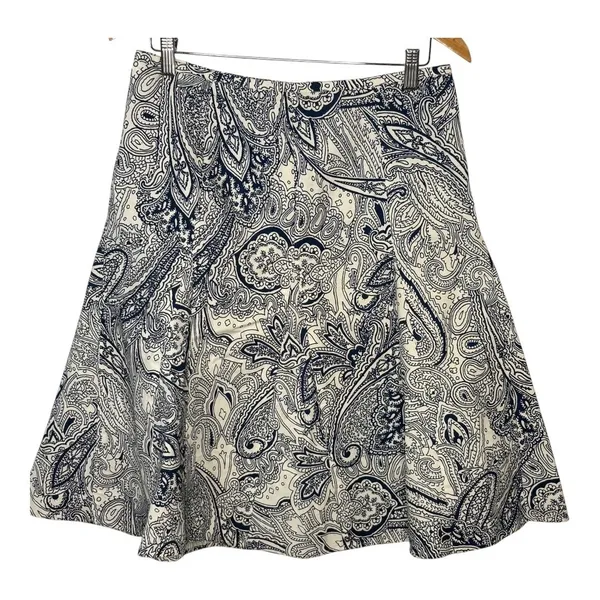 Talbots Paisley A-Line Skirt Womens 6 Blue White Cotton Blend Knee Length Zipper - Image 4