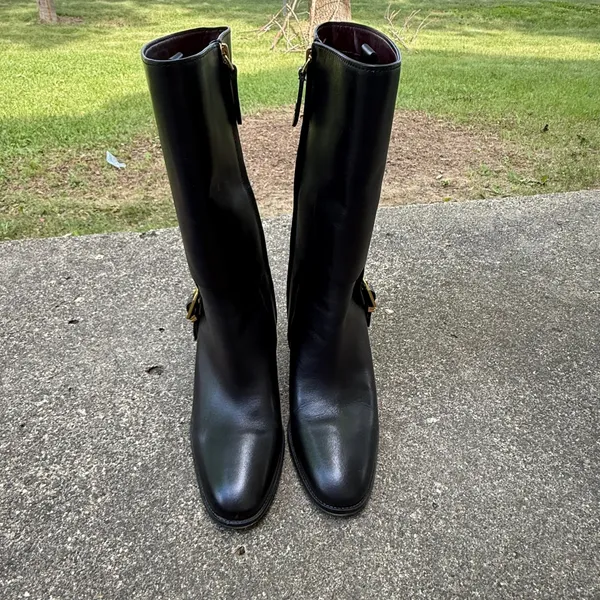 Sarto by Franco Sarto Wyatt Black Leather Tall Block Heel Buckle Boots Sz 7.5 - Image 5