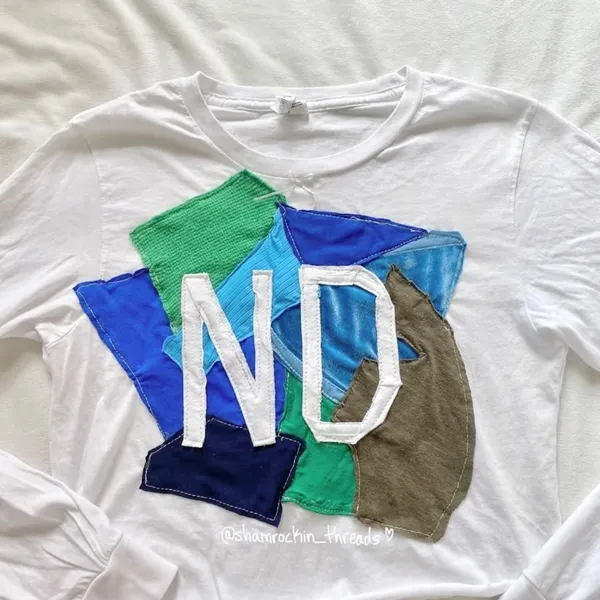 Notre Dame bow patchwork quilted gameday long sleeve top White - Image 2