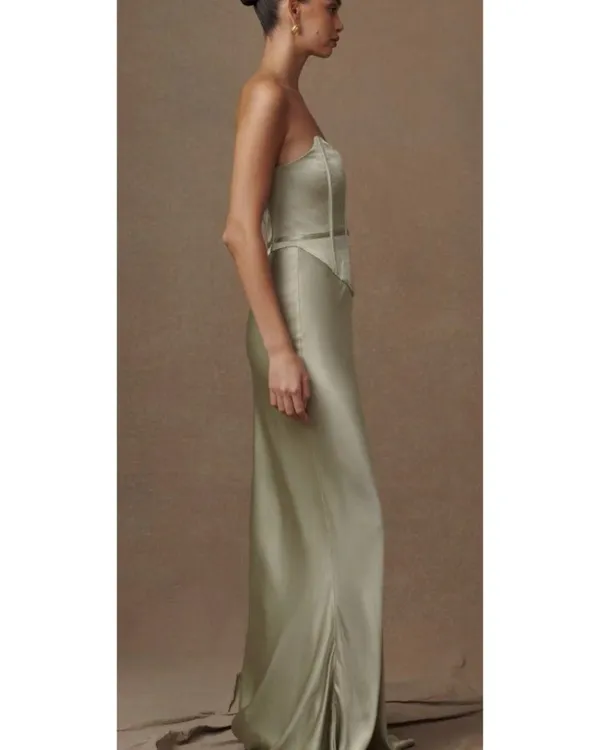 Meshki Dress - Satin Strapless Maxi Dress - Sage - Image 3