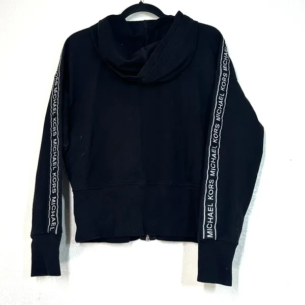 M black Michael Kors zip-up hoodie hood signature logo tape stripe MK Sweatshirt - Image 4
