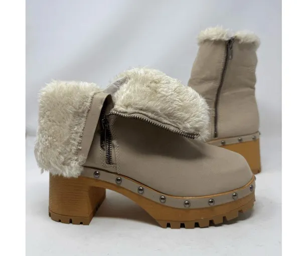 Mia Double Zip Suede Beige Faux Fur Lined Ankle Booties Boots Women’s 7 NWOB - Image 2