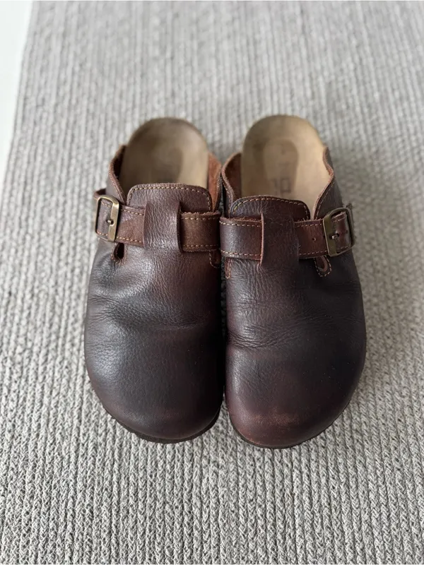 NC Club Dark Brown Oiled Leather Clogs Mules Size 9 Made in Spain - Image 6