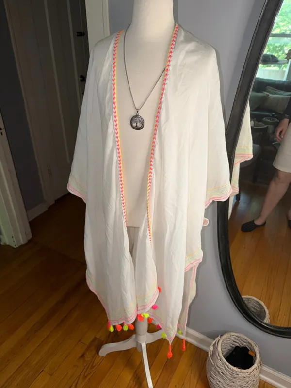 100% Cotton White Heart-Trim Sarong Coverup - Women's Beach Wrap - Image 3