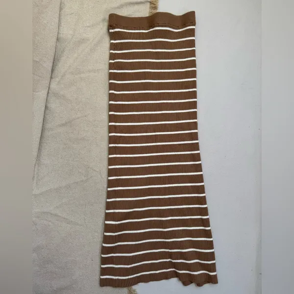 Freshman 1996 Brown Striped Ribbed Knit Long Pull On Skirt with Slit Size XS - Image 3