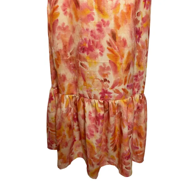 Micas Floral Ruffle Cut Out Maxi Dress Orange Pink Watercolor Size M NWT - Image 14