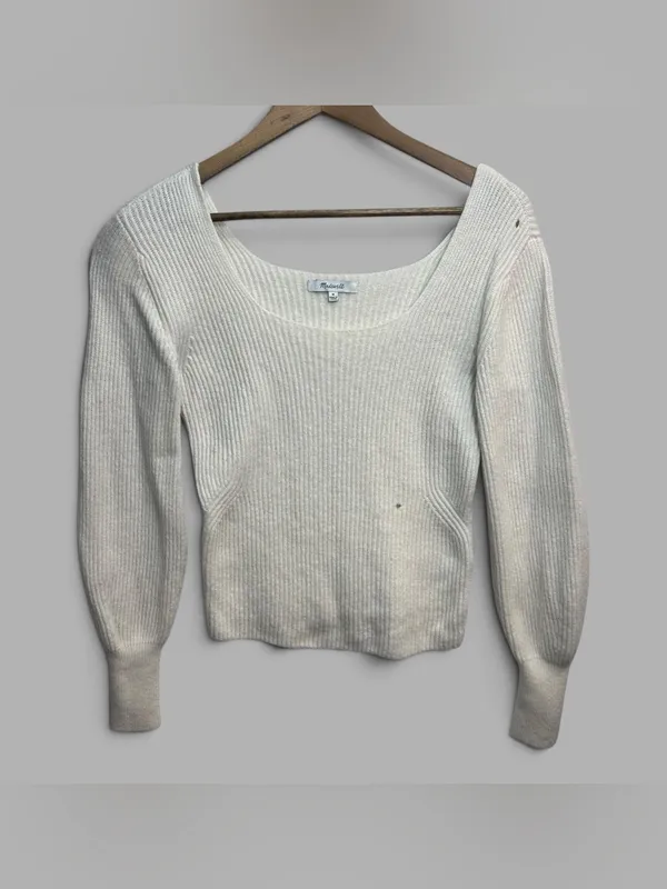 Madewell Wool Cashmere Scoop Neck Ribbed Sweater Ivory Size M AS IS - Image 3