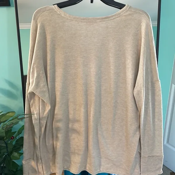Pink Lily Womens Oatmeal Beige Henley Long Sleeve‎ Pocket Top IL2867 Medium - Image 5
