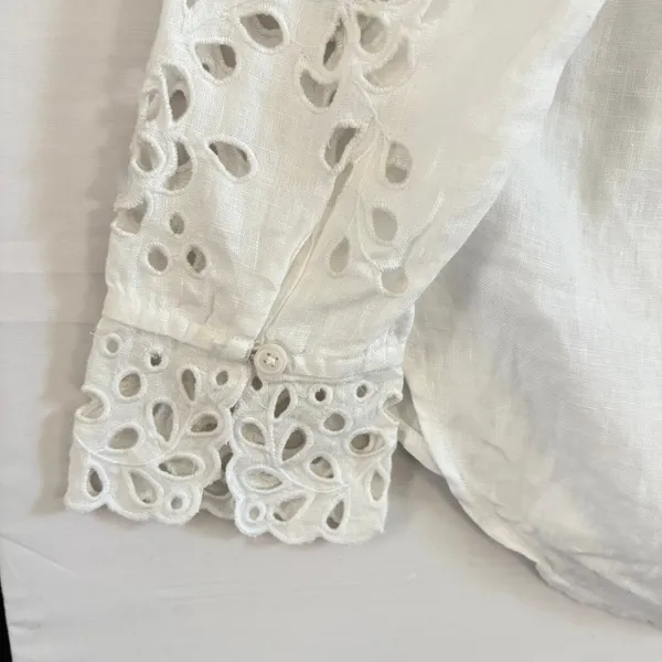 J.Crew Collection White Linen‎ Eyelet Embroidered Button Down Shirt Camisole 6 - Image 5