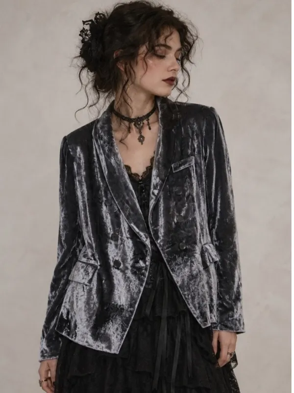 Zara Basic Collection Green Crushed Velvet Open Blazer Pockets Extra Small - Image 11