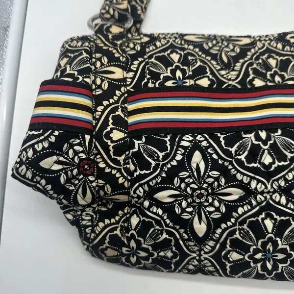 Vera Bradley Black Cream Floral Quilted Shoulder Hobo Bag Multicolor Stripe - Image 8