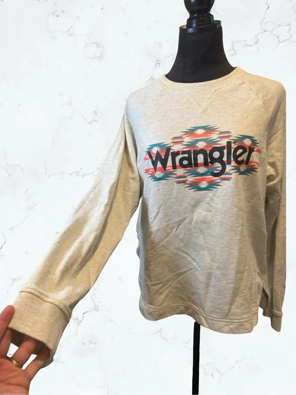 Wrangler Retro Aztec Logo Sweatshirt Southwestern Westerncore Side Snaps Gray L - Image 4