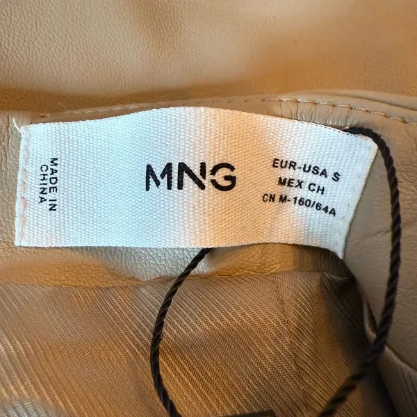 Mango Faux Leather Wrap Skirt NWT Size S Beige Draped Asymmetrical Mini Skirt - Image 9
