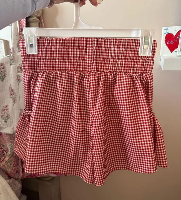 Amazon Flowy Gingham Red and White Shorts - Image 2