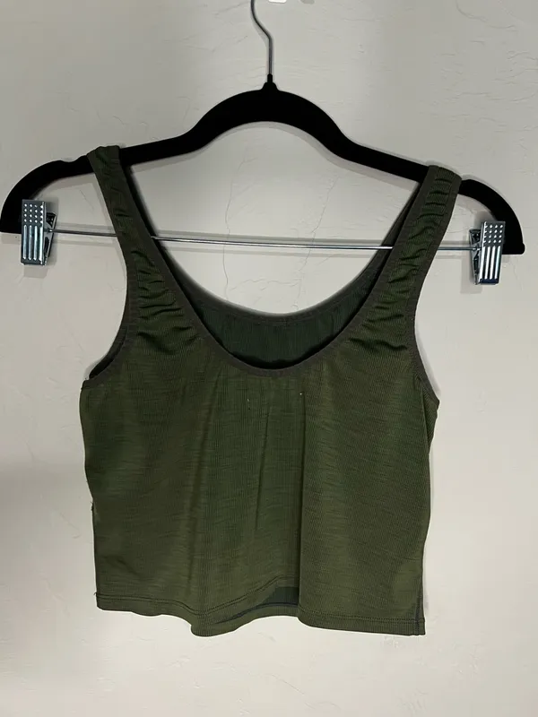 Marine Layer Studio Longline Olive‎ Green Ribbed Tank Crop Top - Image 3