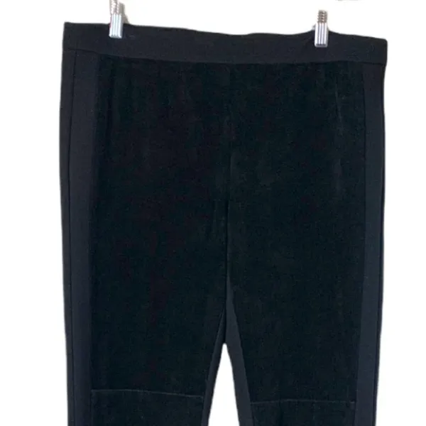 Ecru Black Faux Suede Leather Ponte Slim Leg Ankle Pants Women's Size Large - Image 2