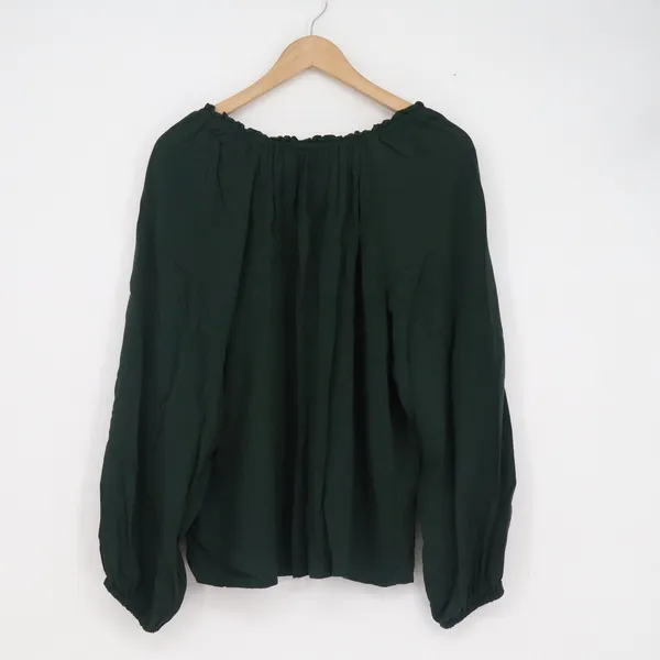 Old Navy Womens XL Dark Green Peasant Blouse Balloon Sleeve V-Neck Rayon Top - Image 4